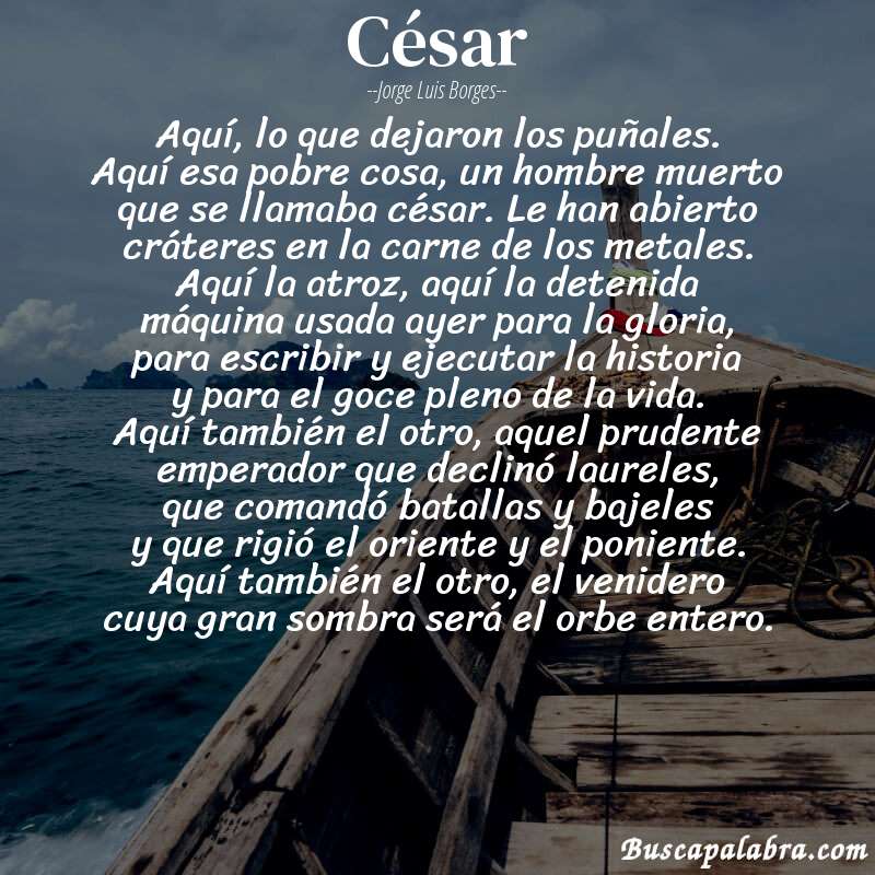 Poema césar de Jorge Luis Borges con fondo de barca