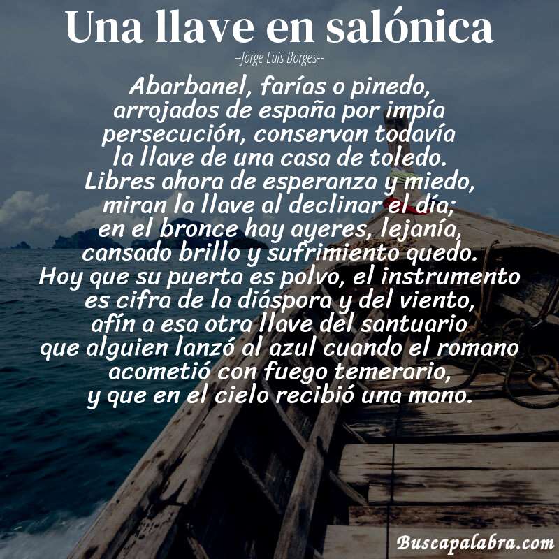 Poema una llave en salónica de Jorge Luis Borges con fondo de barca