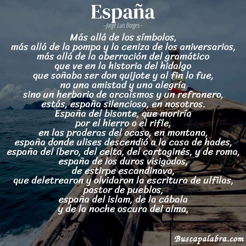 Poema españa de Jorge Luis Borges con fondo de barca