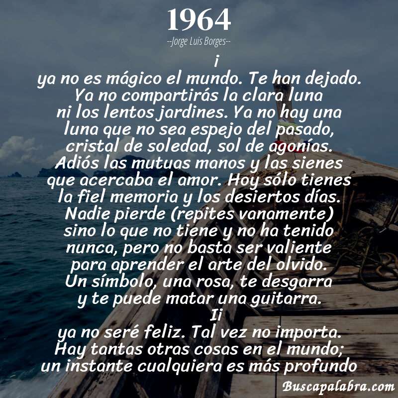 Poema 1964 de Jorge Luis Borges con fondo de barca