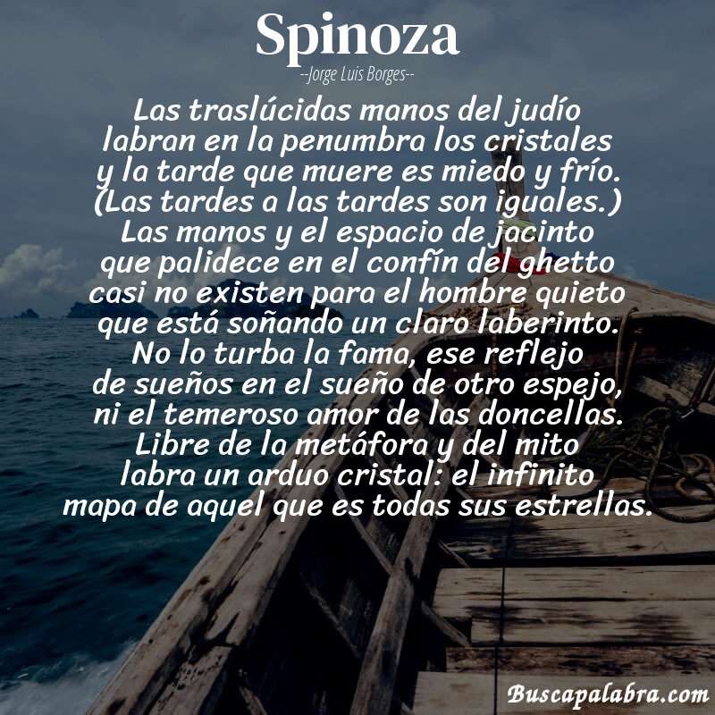 Poema spinoza de Jorge Luis Borges con fondo de barca