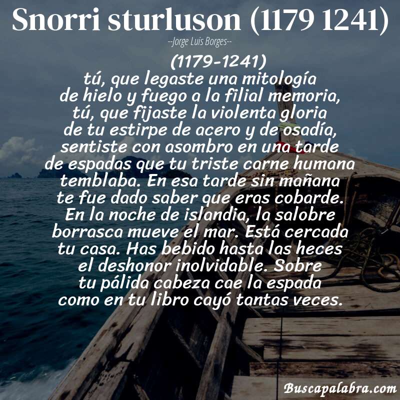 Poema snorri sturluson (1179 1241) de Jorge Luis Borges con fondo de barca