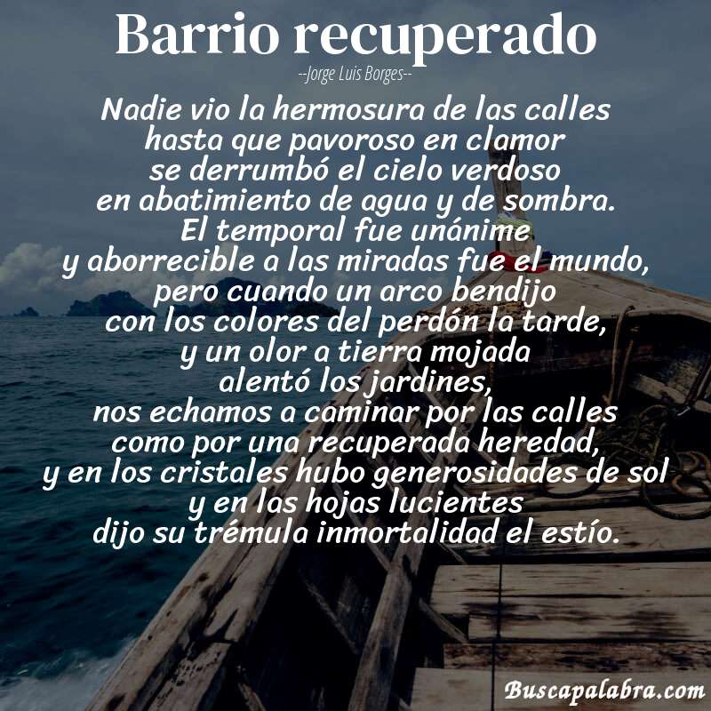 Poema barrio recuperado de Jorge Luis Borges con fondo de barca