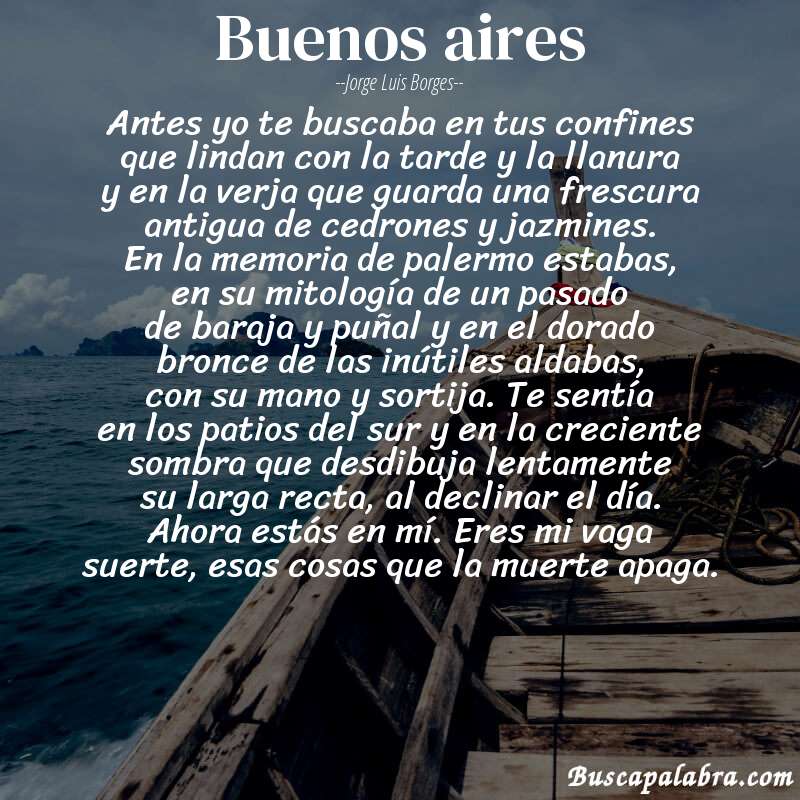 Poema buenos aires de Jorge Luis Borges con fondo de barca