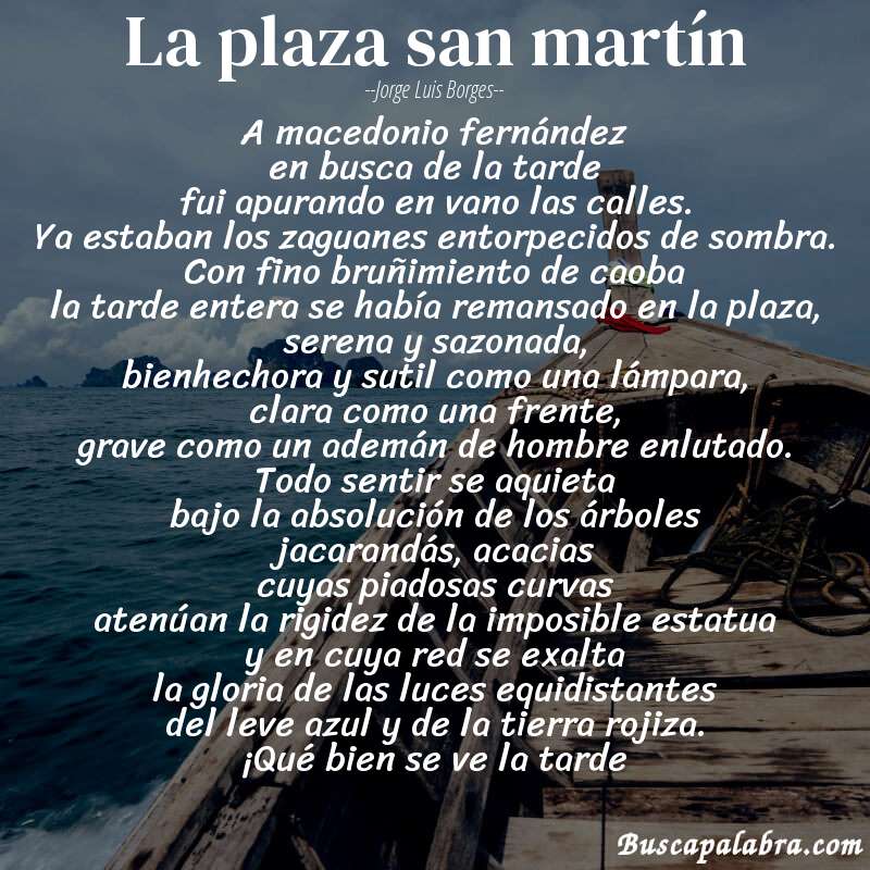 Poema la plaza san martín de Jorge Luis Borges con fondo de barca