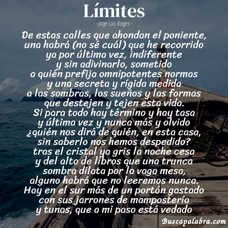 Poema límites de Jorge Luis Borges con fondo de barca