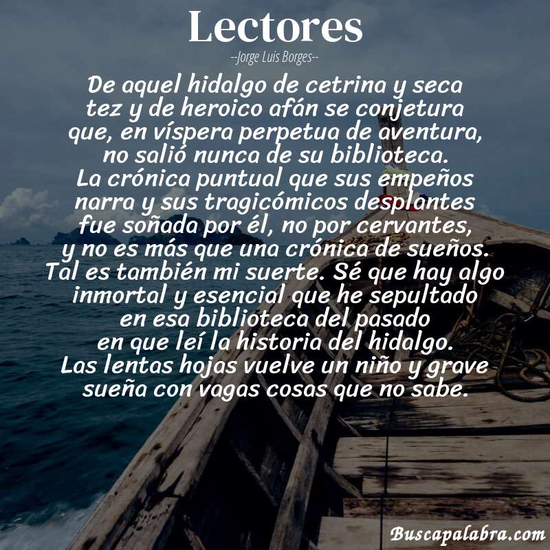 Poema lectores de Jorge Luis Borges con fondo de barca