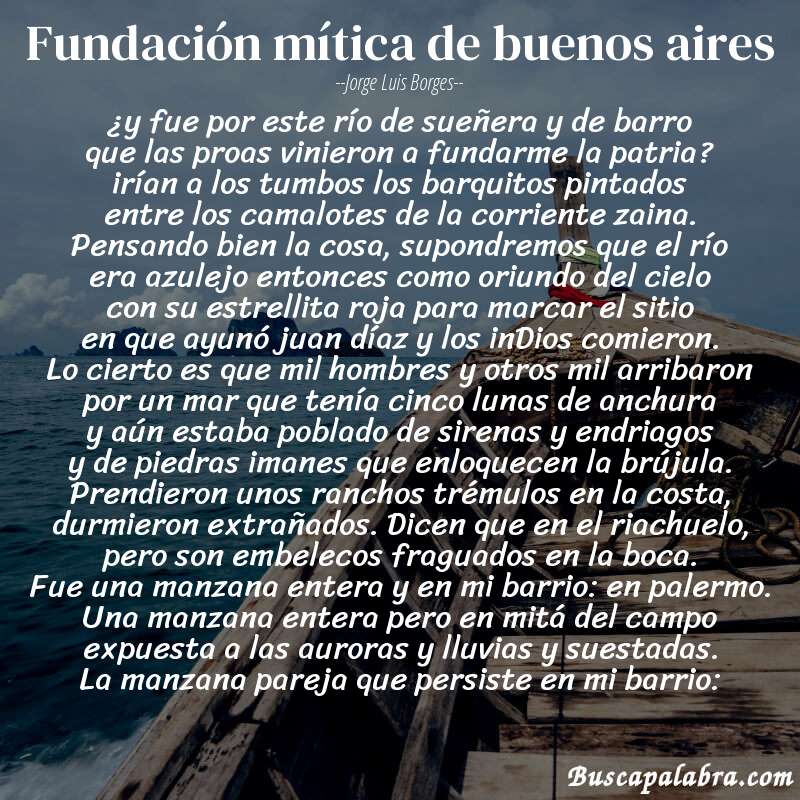Poema fundación mítica de buenos aires de Jorge Luis Borges con fondo de barca