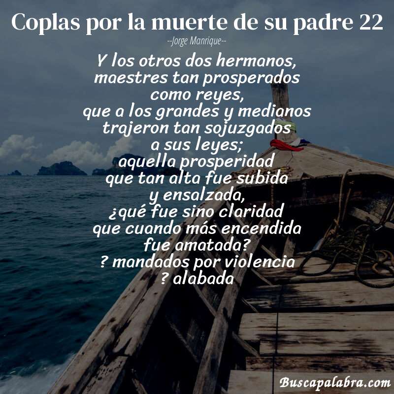 Poema coplas por la muerte de su padre 22 de Jorge Manrique con fondo de barca