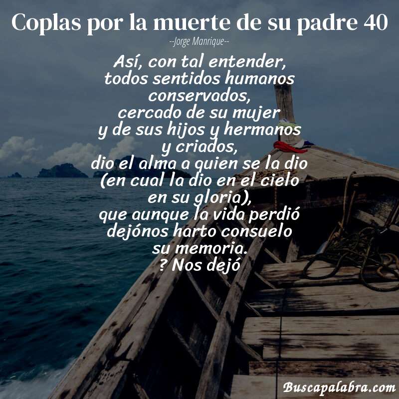 Poema coplas por la muerte de su padre 40 de Jorge Manrique con fondo de barca