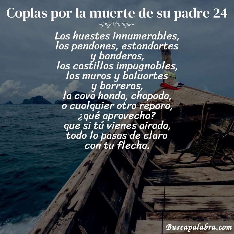Poema coplas por la muerte de su padre 24 de Jorge Manrique con fondo de barca