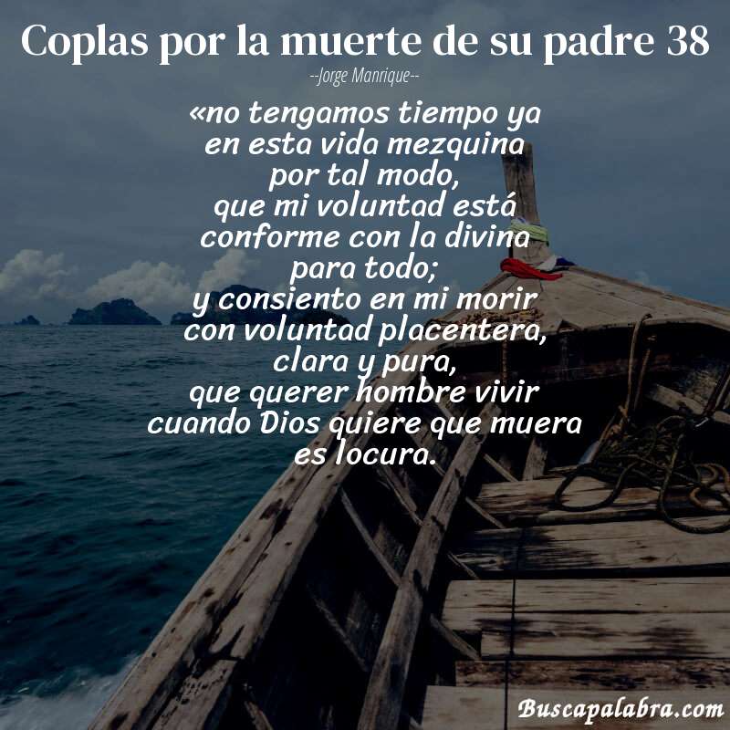 Poema coplas por la muerte de su padre 38 de Jorge Manrique con fondo de barca