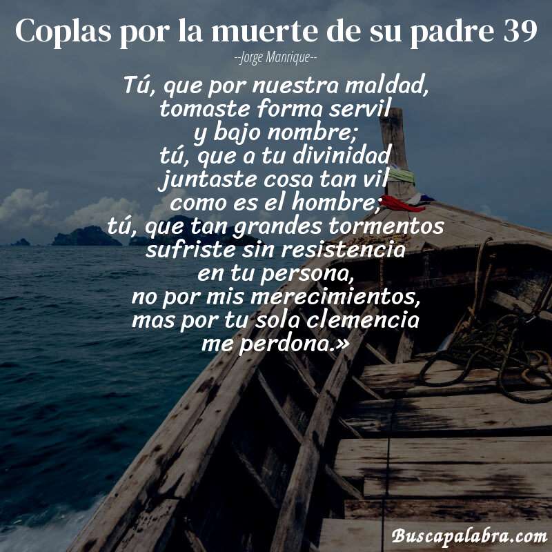 Poema coplas por la muerte de su padre 39 de Jorge Manrique con fondo de barca