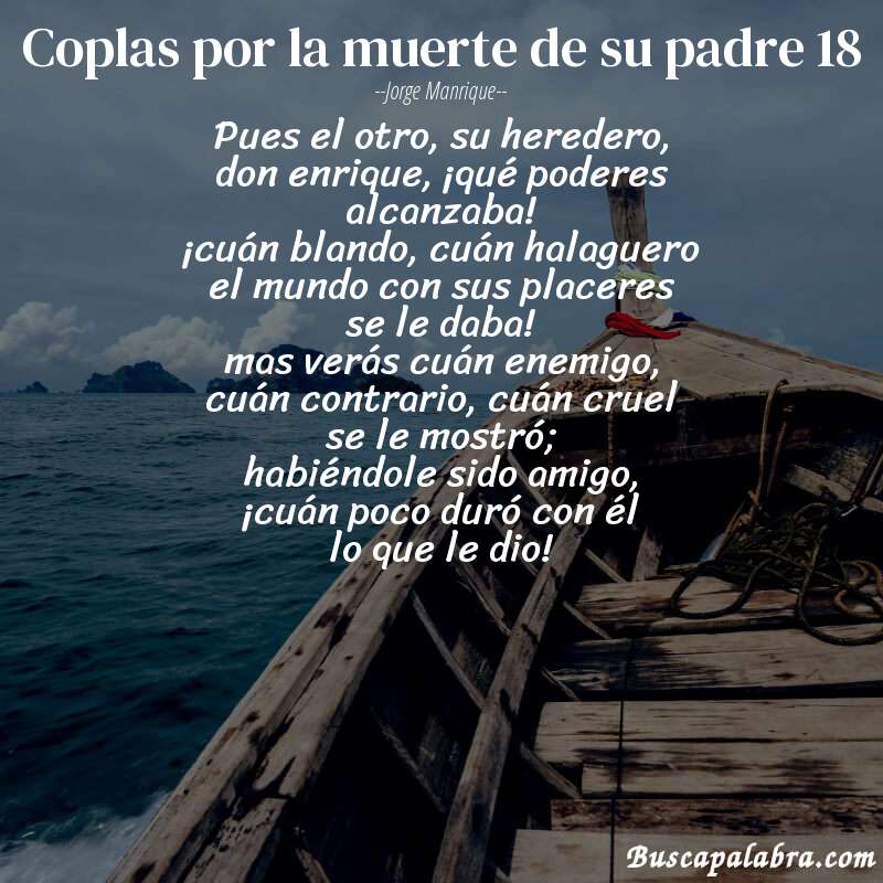 Poema coplas por la muerte de su padre 18 de Jorge Manrique con fondo de barca