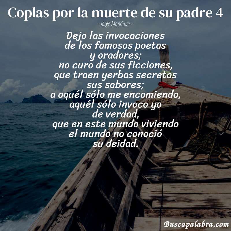 Poema coplas por la muerte de su padre 4 de Jorge Manrique con fondo de barca