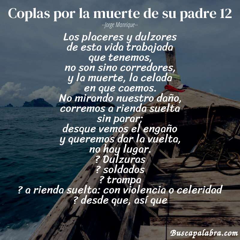 Poema coplas por la muerte de su padre 12 de Jorge Manrique con fondo de barca