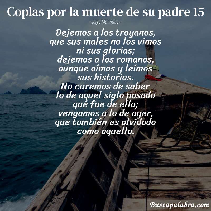Poema coplas por la muerte de su padre 15 de Jorge Manrique con fondo de barca