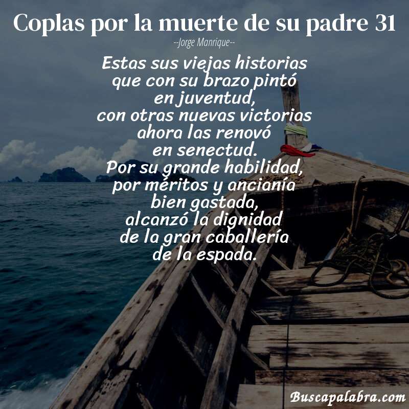 Poema coplas por la muerte de su padre 31 de Jorge Manrique con fondo de barca