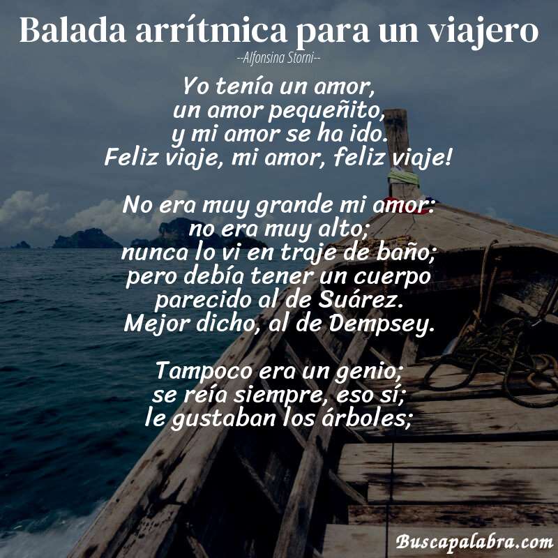 Poema Balada arrítmica para un viajero de Alfonsina Storni con fondo de barca