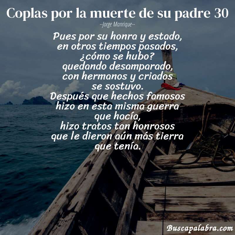 Poema coplas por la muerte de su padre 30 de Jorge Manrique con fondo de barca
