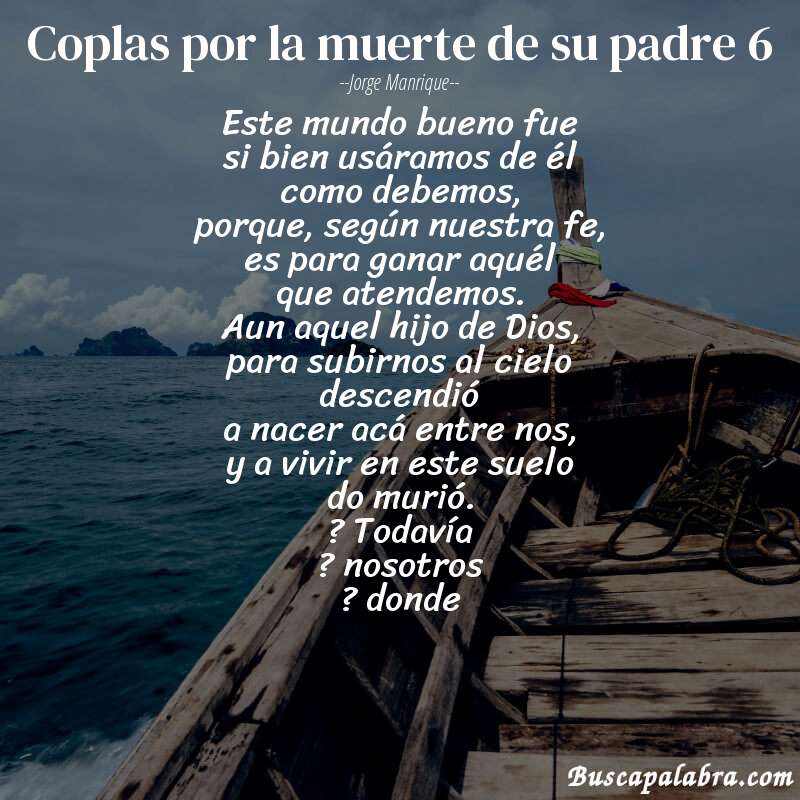 Poema coplas por la muerte de su padre 6 de Jorge Manrique con fondo de barca