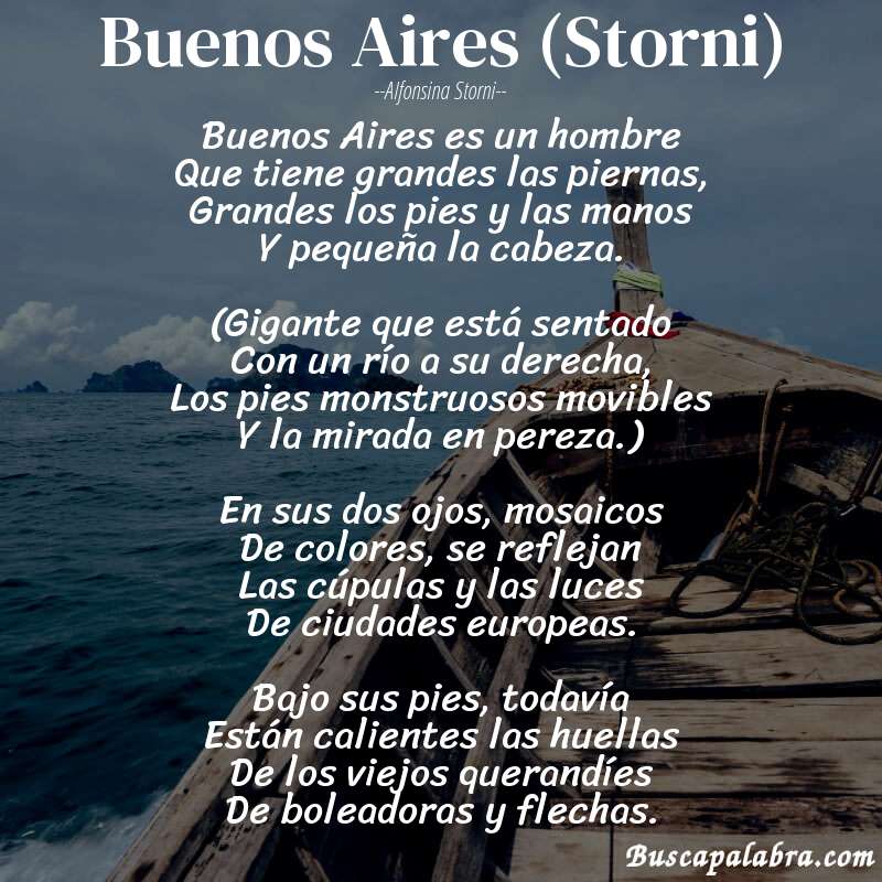 Poema Buenos Aires (Storni) de Alfonsina Storni con fondo de barca