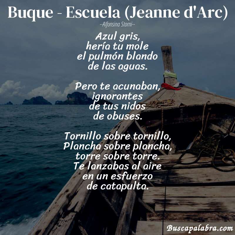 Poema Buque - Escuela (Jeanne d'Arc) de Alfonsina Storni con fondo de barca