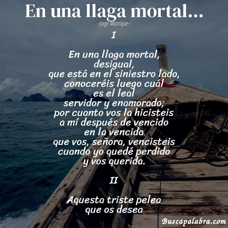 Poema En una llaga mortal... de Jorge Manrique con fondo de barca