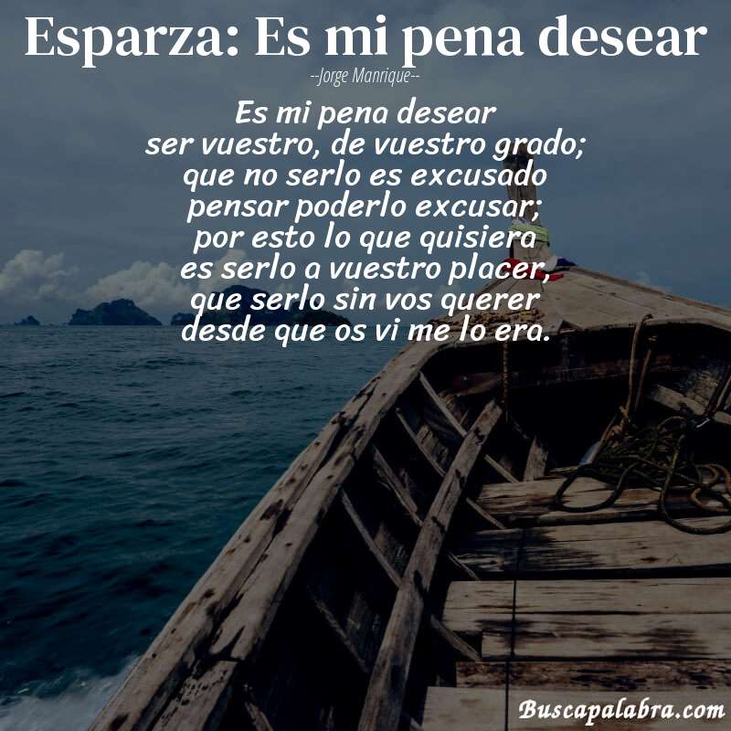 Poema Esparza: Es mi pena desear de Jorge Manrique con fondo de barca