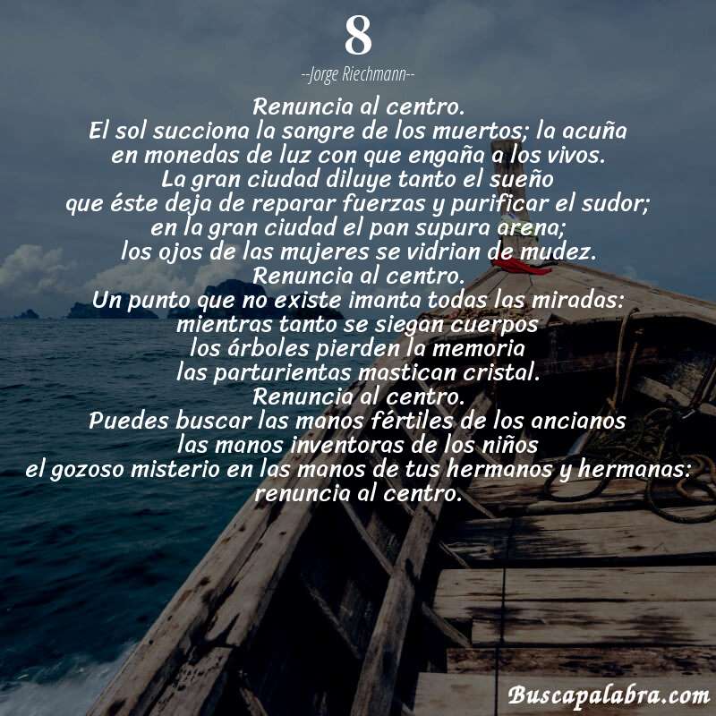 Poema 8 de Jorge Riechmann con fondo de barca