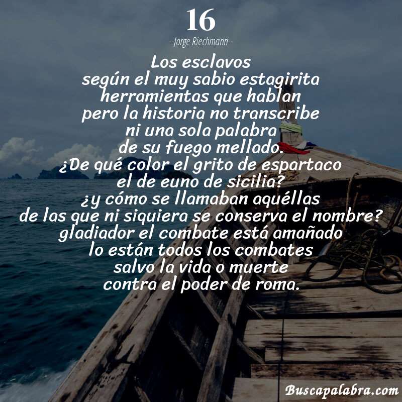 Poema 16 de Jorge Riechmann con fondo de barca