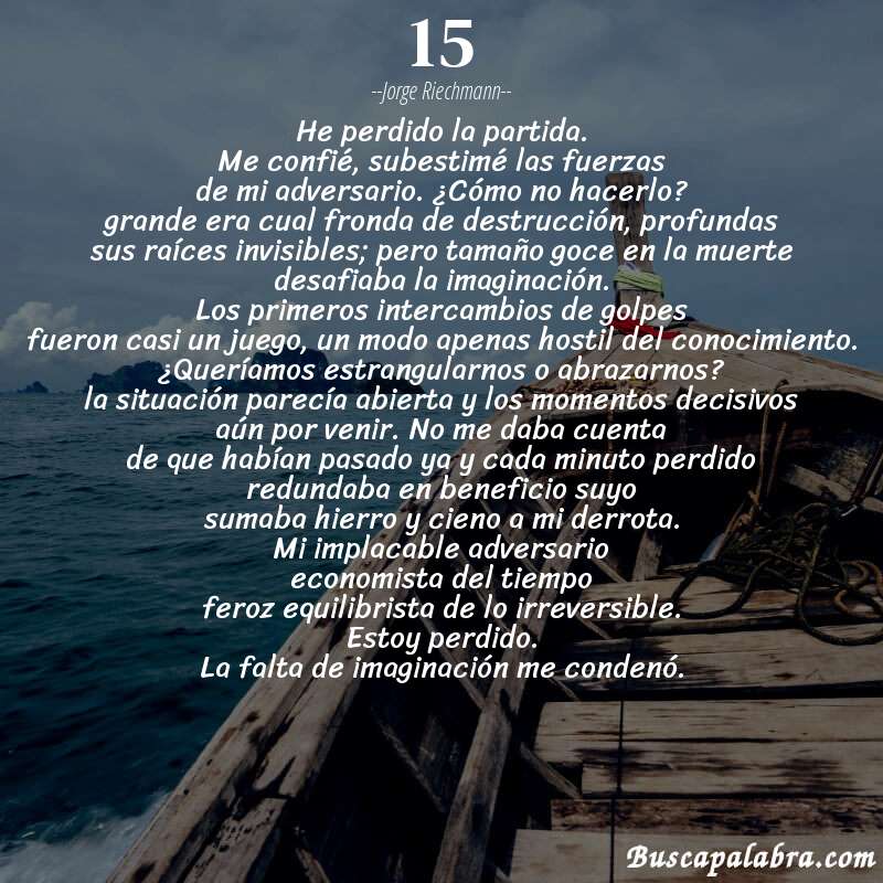 Poema 15 de Jorge Riechmann con fondo de barca