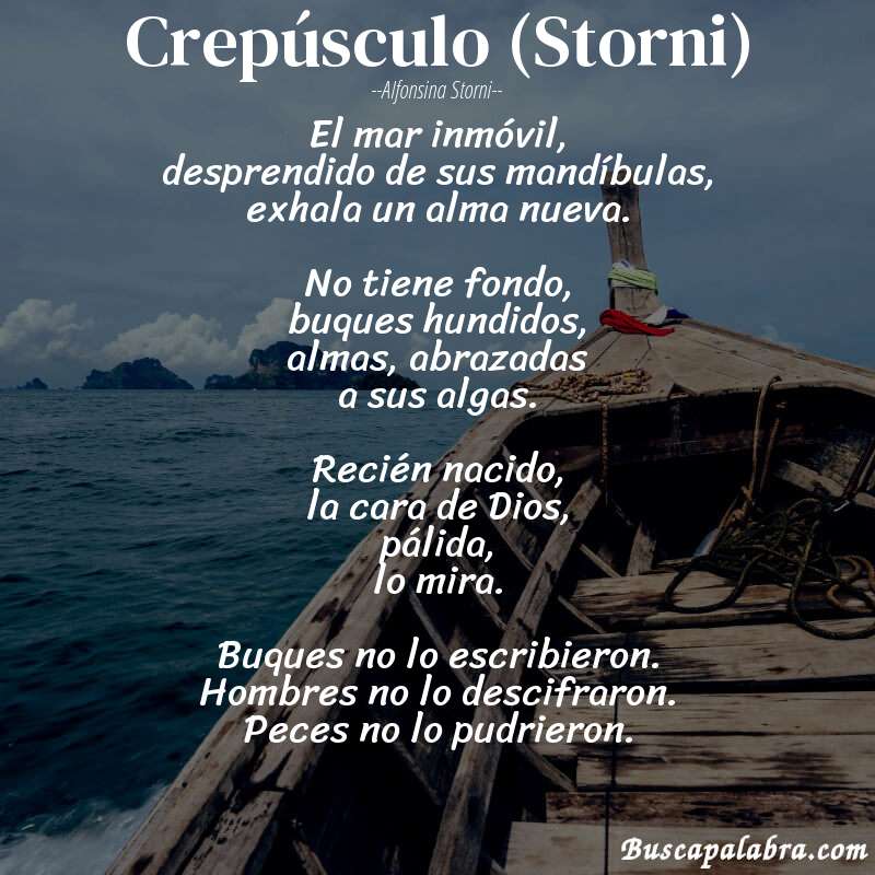 Poema Crepúsculo (Storni) de Alfonsina Storni con fondo de barca