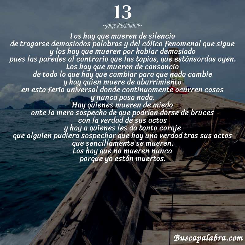 Poema 13 de Jorge Riechmann con fondo de barca