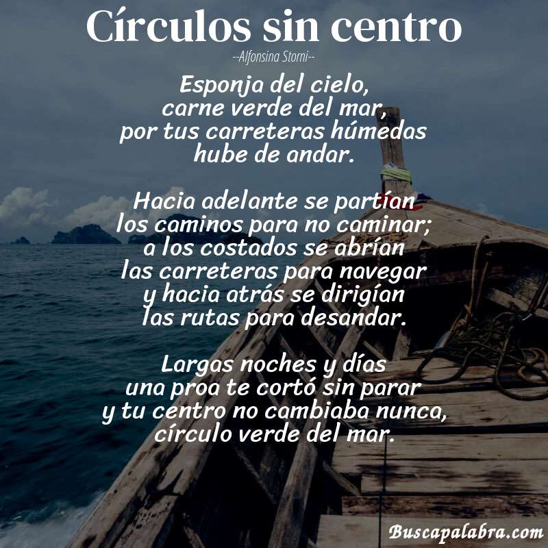 Poema Círculos sin centro de Alfonsina Storni con fondo de barca