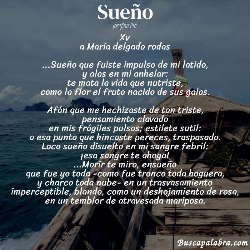 Poema sueño de Josefina Pla con fondo de barca
