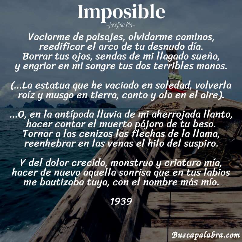 Poema imposible de Josefina Pla con fondo de barca