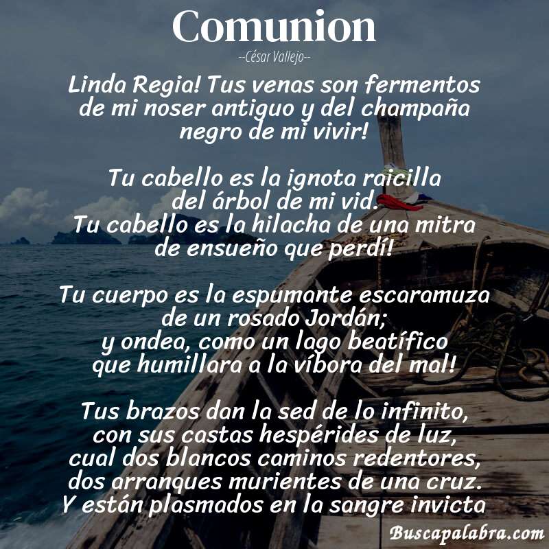 Poema Comunion de César Vallejo con fondo de barca