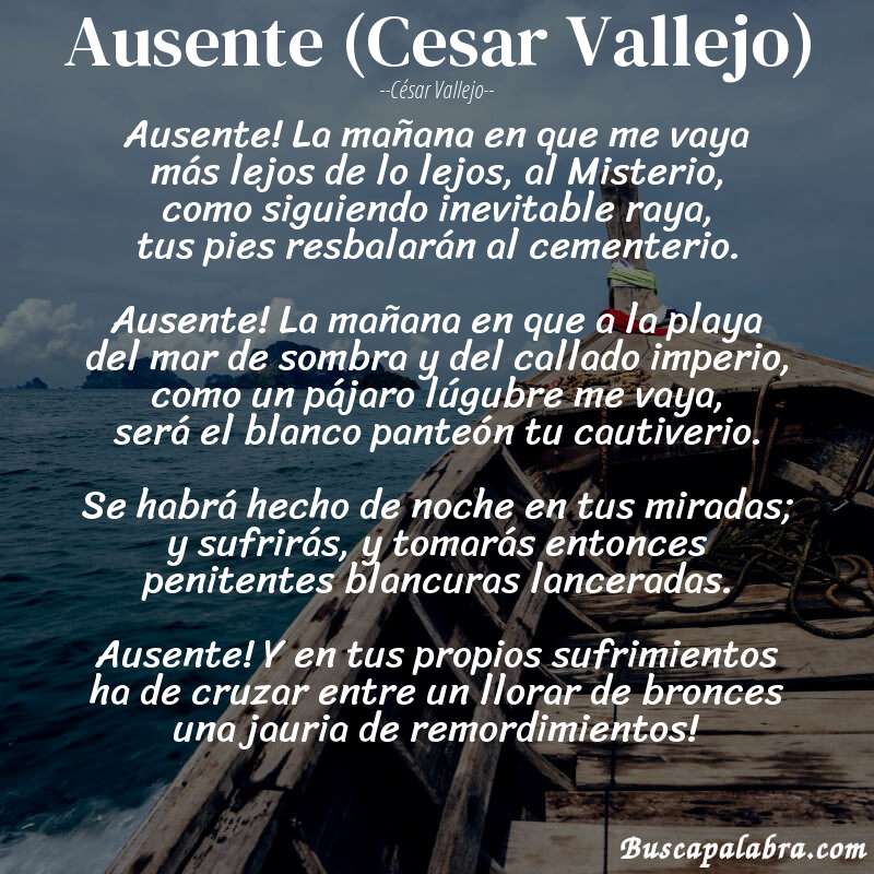 Poema Ausente (Cesar Vallejo) de César Vallejo con fondo de barca