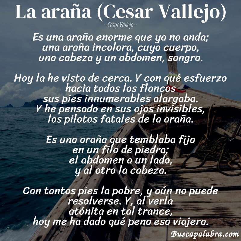 Poema La araña (Cesar Vallejo) de César Vallejo con fondo de barca