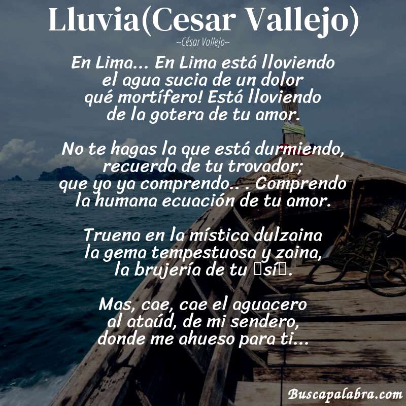 Poema Lluvia(Cesar Vallejo) de César Vallejo con fondo de barca
