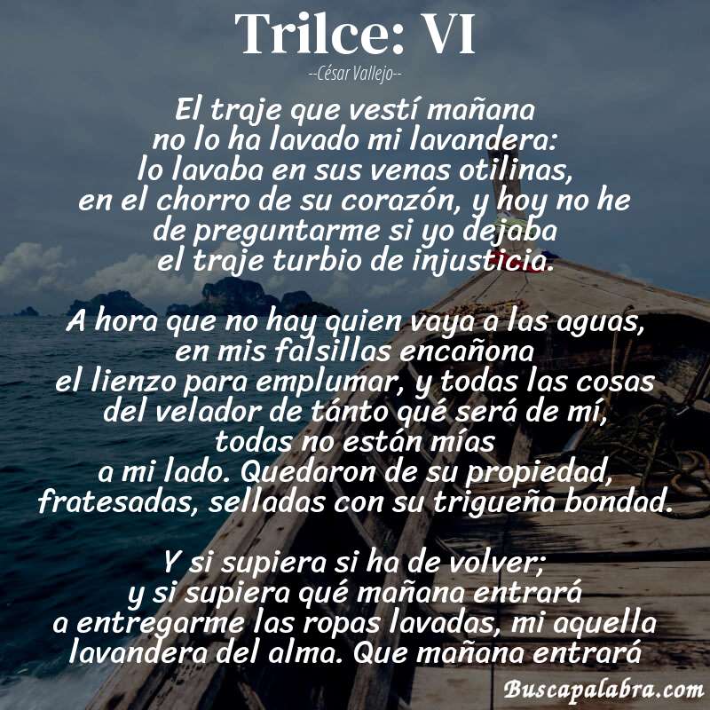 Poema Trilce: VI de César Vallejo con fondo de barca