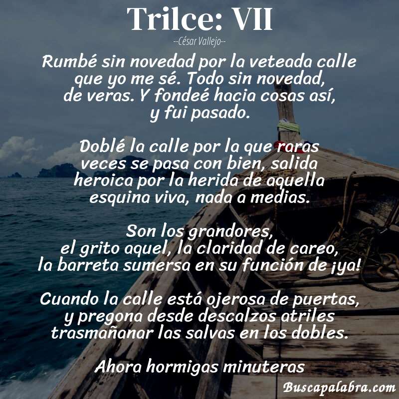Poema Trilce: VII de César Vallejo con fondo de barca