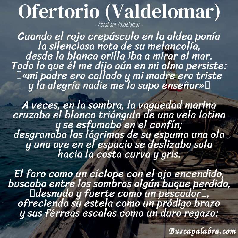 Poema Ofertorio (Valdelomar) de Abraham Valdelomar con fondo de barca