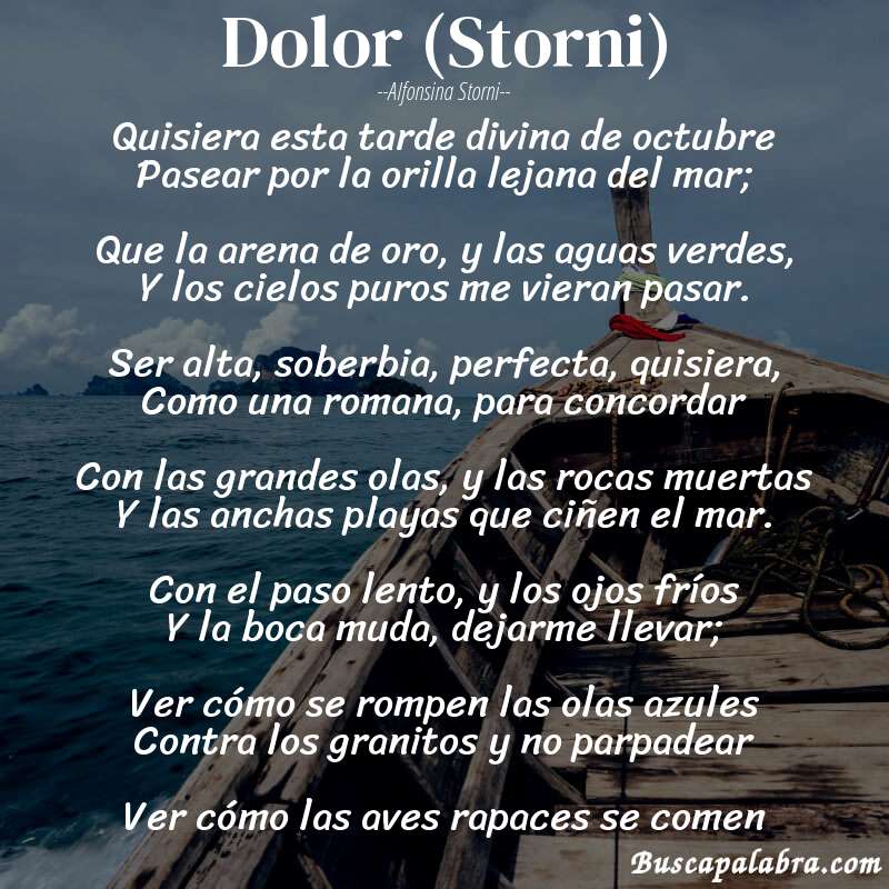 Poema Dolor (Storni) de Alfonsina Storni con fondo de barca
