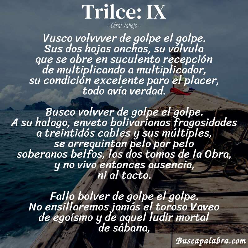 Poema Trilce: IX de César Vallejo con fondo de barca