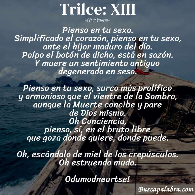 Poema Trilce: XIII de César Vallejo con fondo de barca