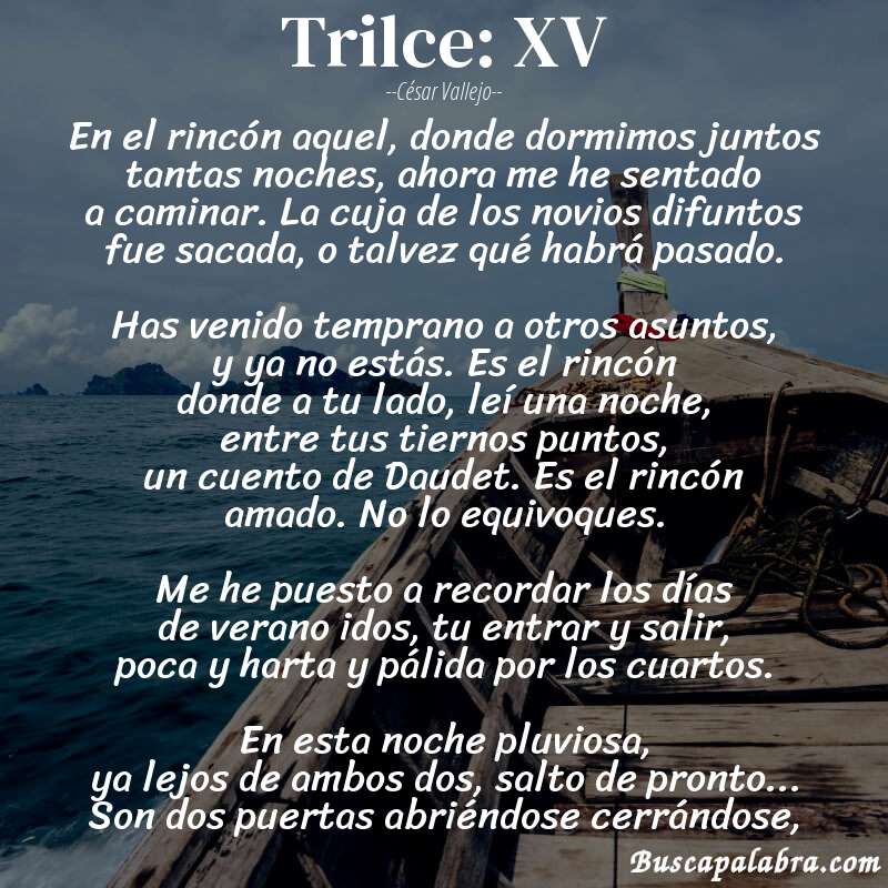 Poema Trilce: XV de César Vallejo con fondo de barca