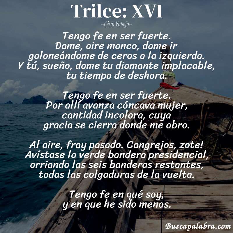 Poema Trilce: XVI de César Vallejo con fondo de barca