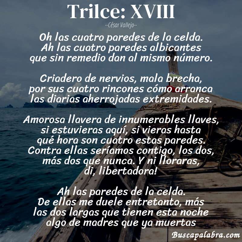 Poema Trilce: XVIII de César Vallejo con fondo de barca
